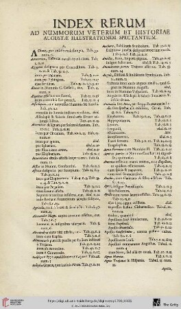 Index rerum ad nummorum veterum et historiae augustae illustrationem spectantium