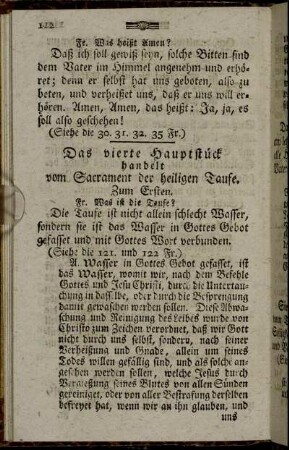 Das vierte Hauptstück handelt vom Sacrament der heiligen Taufe.