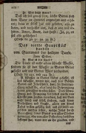 Das vierte Hauptstück handelt vom Sacrament der heiligen Taufe.