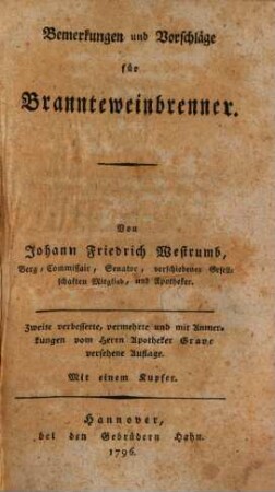 Bemerkungen und Vorschläge für Brannteweinbrenner