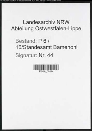 Sterberegister Standesamt Bamenohl