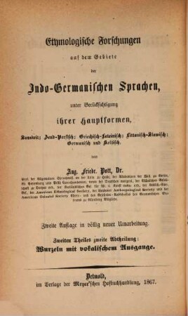 Wurzel-Wörterbuch der indogermanischen Sprachen. 1,2, Wurzeln mit vokalischem Ausgange ; 2. Abth., Wurzeln auf u, û und v