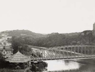 Halle (Saale), Giebichensteinbrücke über die Saale. Ansicht von der Bergschenke