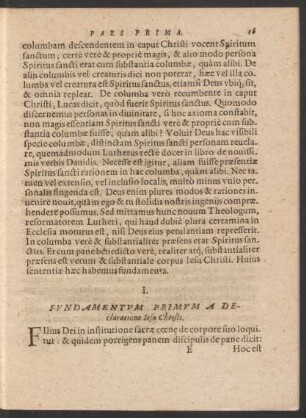 I. Fundamentum Primum A Declaratione Iesu Christi.