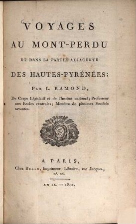 Voyages au Mont-Perdu et dans la partie adjacente des Hautes-Pyrénées