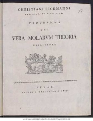 Christiani Rickmanni Med. Doct. Et Prof. Publ. Programma Quo Vera Molarum Theoria Explicatur