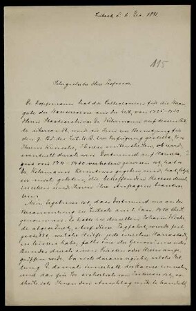 Nr. 1: Brief von Anton Hagedorn an Ferdinand Frensdorff, Lübeck, 6.12.1881