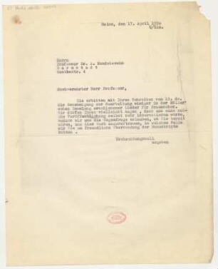 Brief an Arnold Ludwig Mendelssohn : 17.04.1930