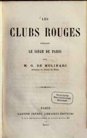 Les clubs rouges pendant le siège de Paris