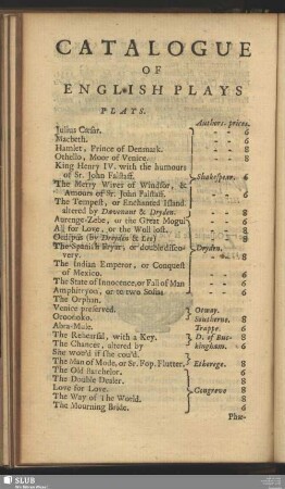 Catalogue Of English Plays