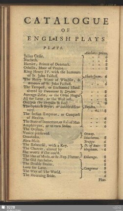 Catalogue Of English Plays