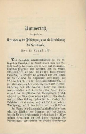 Runderlaß, betreffend die Vereinfachung des Geschäftsganges und die Verminderung des Schreibwerks