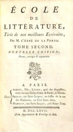 École de Littérature : Tirée de nos meilleurs Escrivains, 2