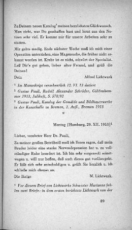 Montag [Hamburg, 29. XII. 1913]1