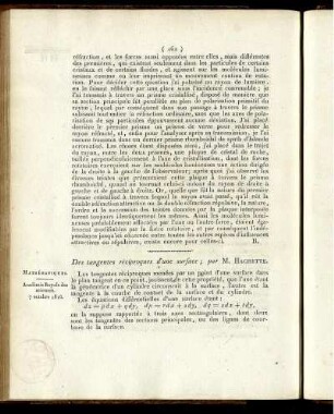 Des tangentes réciproques d´une surface;