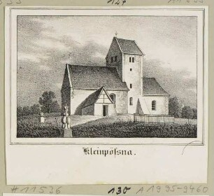 Die alte Kirche in Kleinpösna (Leipzig-Althen-Kleinpösna, 1851 abgerissen) östlich von Leipzig, aus Sachsens Kirchen-Galerie von Hermann Schmidt, Bd. 9, 1844