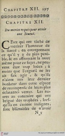Chapitre XII: Du merit requis pour avoir une statue