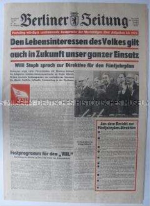 Tageszeitung "Berliner Zeitung" zum VIII. Parteitag der SED