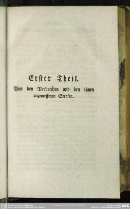 Erster Theil. Von den Verbrechen und den ihnen angemessenen Strafen