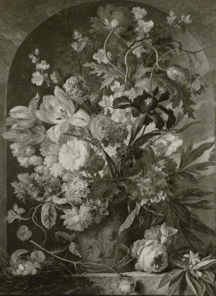 Stillleben mit Blumen und einem Vogelnest