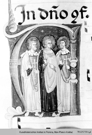 Antiphonar : Textseite mit historisierter Initiale N: Drei Märtyrer
