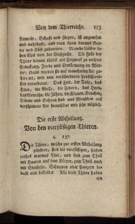 Die erste Abtheilung. Von den vierfüßigen Thieren.