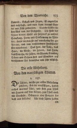 Die erste Abtheilung. Von den vierfüßigen Thieren.