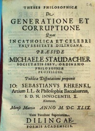 Theses philos. de generatione et corruptione