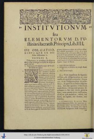 Institutionum, seu Elementorum Iuris D. Iustiniani Principis, Liber IV.