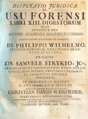Disputatio Juridica De Usu Forensi Libri XIII. Digestorum