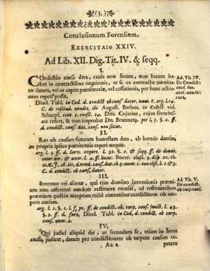 Conclusionum forensium exercitatio XXIV. ad libr. XII. Digest. tit. IV. et seqq.