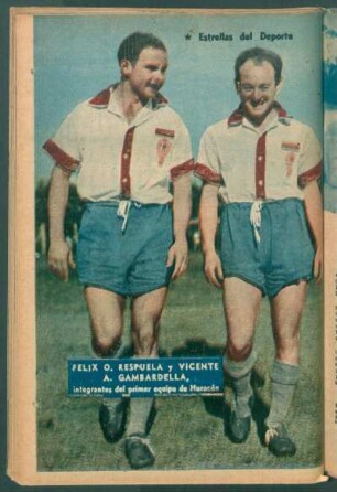 Felix O. Respuela y Vicente A. Gambardella, integrantes del primer equipo de Huracán - [Fotografía] : Estrellas del deporte