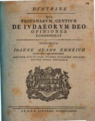 Diatribe qua profanarum gentium de Iudaeorum deo opiniones commemorat