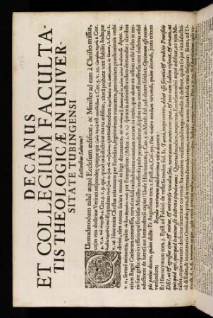 Decanus Et Collegium Facultatis Theologicae In Universitate Tubingensi Lectoribus Salutem!