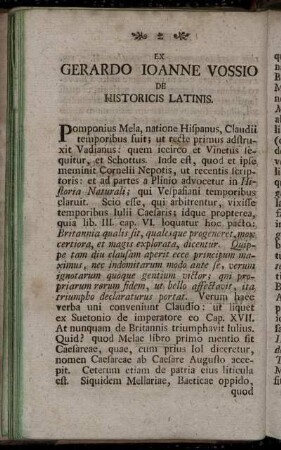 Ex Gerardo Ioanne Vossio De Historicis Latinis.