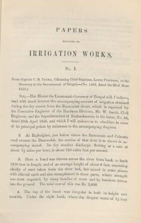 Papers relating to irrigation works