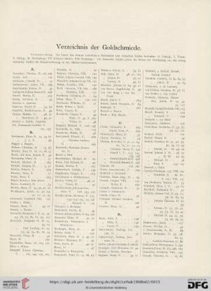 Verzeichnis der Goldschmiede