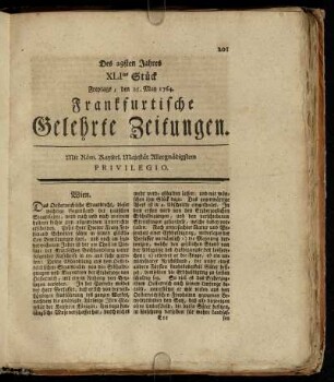 XLItes Stück Freytags, den 25. May 1764. - Ltes Stück Freytags, den 29. Junii 1764.