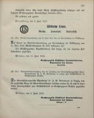 Nr. 128: Ministerialverordnung vom 10. Juni 1916 über die Vereinfachung der Beköstigung