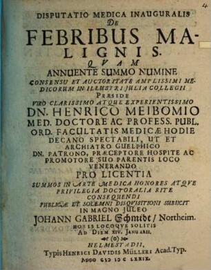 Disp. med. inaug. de febribus malignis