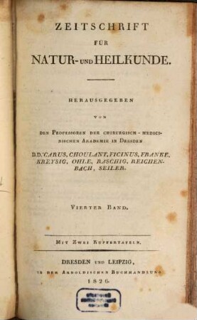Zeitschrift für Natur- und Heilkunde. 4, 4. 1826