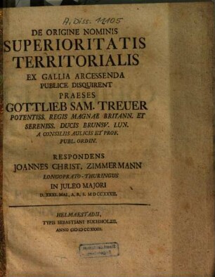 De origine nominis superioritatis territorialis ex Gallia arcessenda