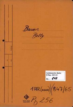 Personenheft Betty Bauer (*13.01.1915)