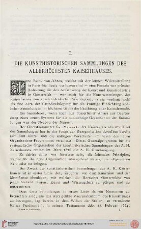 I. Die kunsthistorischen Sammlungen