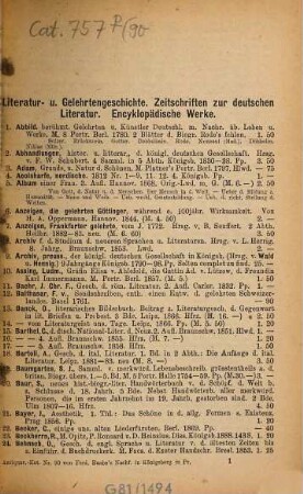 Verzeichniss des Antiquarischen Bücherlagers von Ferd. Raabe's Nachf. Eugen Heinrich, Antiquariat und Buchhandlung. 90. 1892