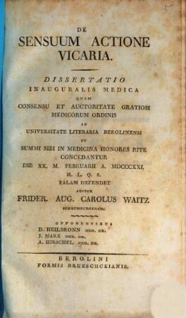 De sensuum actione vicaria : diss. inaug. med.