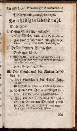 Die drey und zwanzigste Lehre. Vom heiligen Abendmahl.