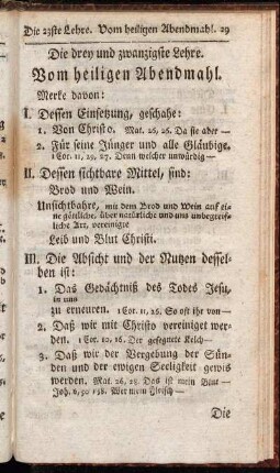Die drey und zwanzigste Lehre. Vom heiligen Abendmahl.