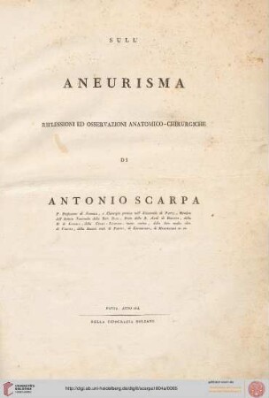 Sull'aneurisma : riflessioni ed osservazioni anatomico-chirurgiche