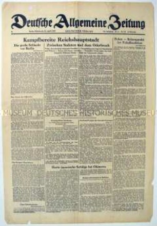Tageszeitung "Deutsche Allgemeine Zeitung" zum Kampf um Berlin